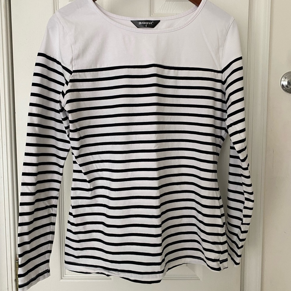 Allegra K White/Black Striped Long Sleeve Tee Women’s Size M